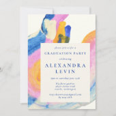 Artsy Abstract Blue Watercolor Graduation Party In Invitation (Front)