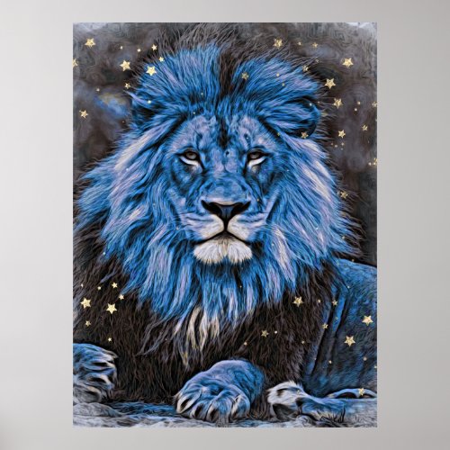  Artsy Abstract Bold Celestial LION AP23 Blue  Poster