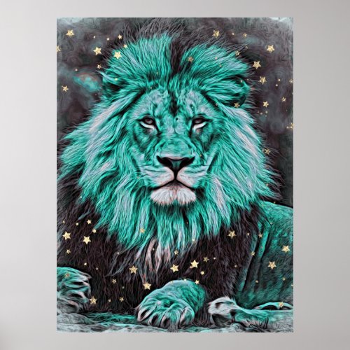  Artsy Abstract Bold  TEAL Celestial LION AP23 Poster