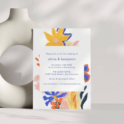 Artsy Abstract Floral Unique Colorful Wedding Invitation