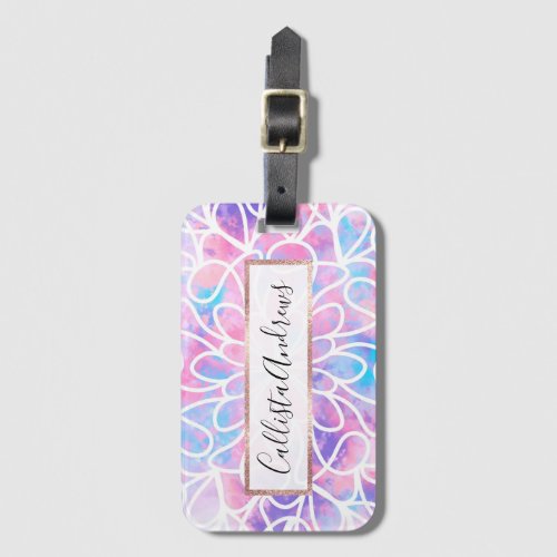 Artsy Abstract Girly Pink Blue Floral Paint Art Luggage Tag