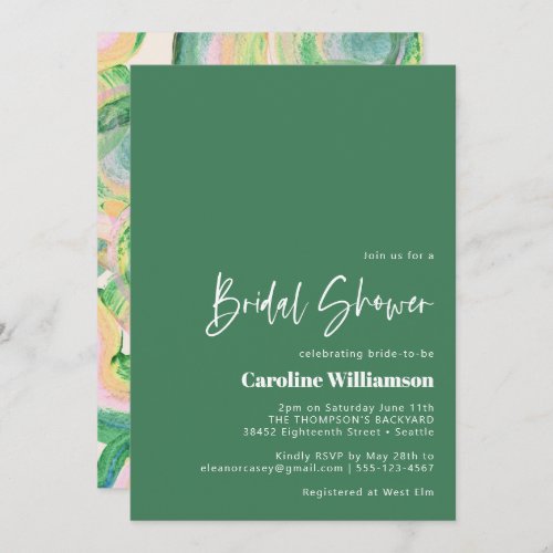 Artsy Abstract Green Watercolor Bridal Shower Invitation