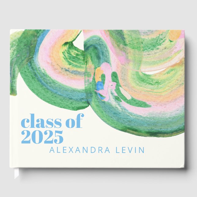 Artsy Abstract Green Watercolor Graduation 2024 Guest Book (Front)