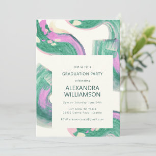Artsy Abstract Green Watercolor Graduation Party Invitation
