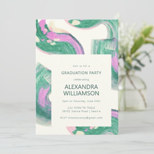 Artsy Abstract Green Watercolor Graduation Party