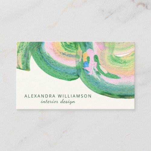 Artsy Abstract Green Watercolor Marble Name Business Card