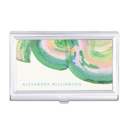 Artsy Abstract Green Watercolor Marble Name  Business Card Case