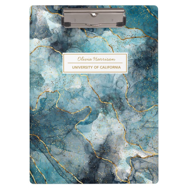 Artsy Abstract Ink Gold Glitter Name and Subject Clipboard (Front)