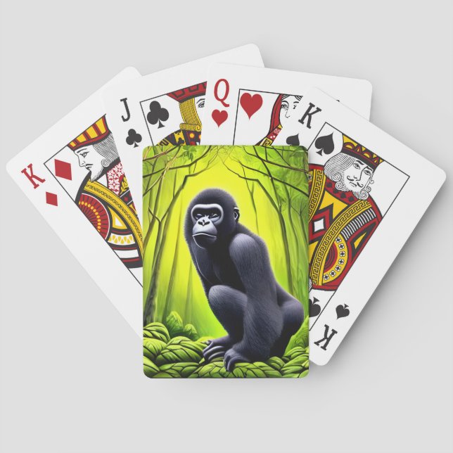 Artsy Abstract Jungle Gorilla Poker Cards (Back)