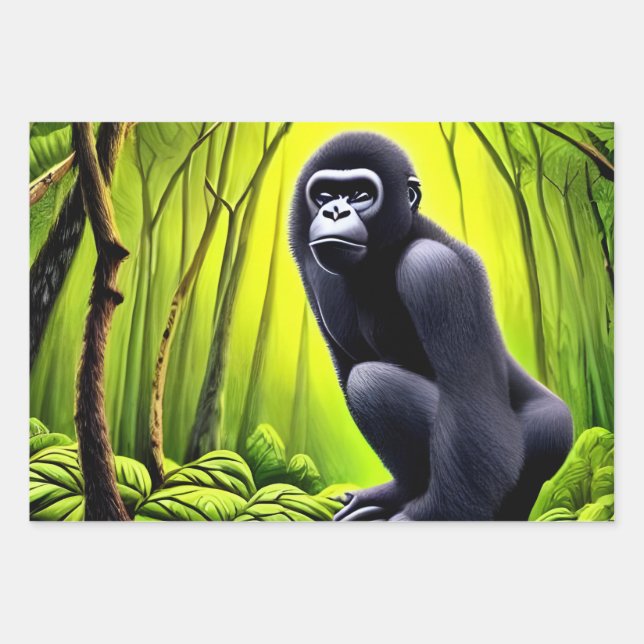 Artsy Abstract Jungle Gorilla Wrapping Paper Sheets (Front)