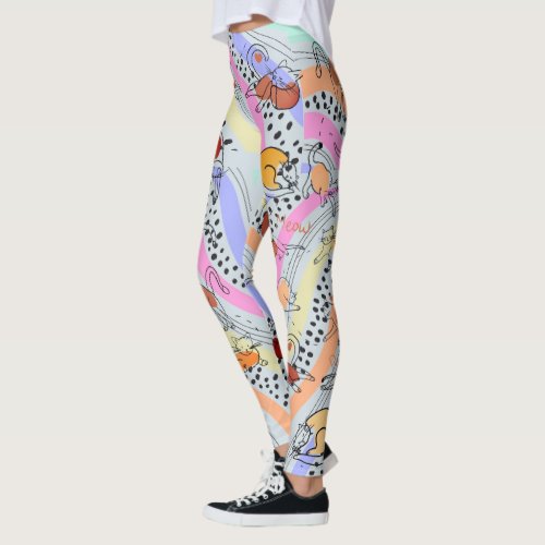  Artsy Abstract Lady with Cats  Leggings
