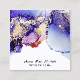 *~*  Artsy Abstract Lavender Gold Gilded Blue Bold Square Business Card