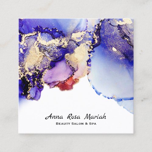   Artsy Abstract Lavender Gold Gilded Blue Bold Square Business Card