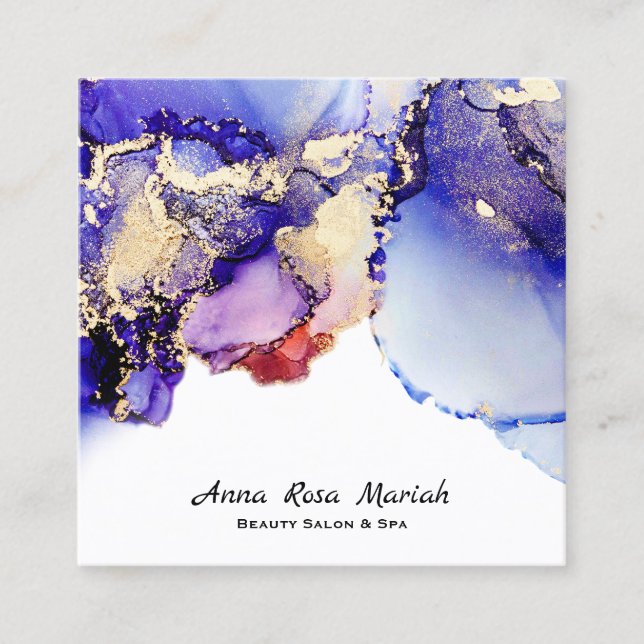 *~*  Artsy Abstract Lavender Gold Gilded Blue Bold Square Business Card (Front)