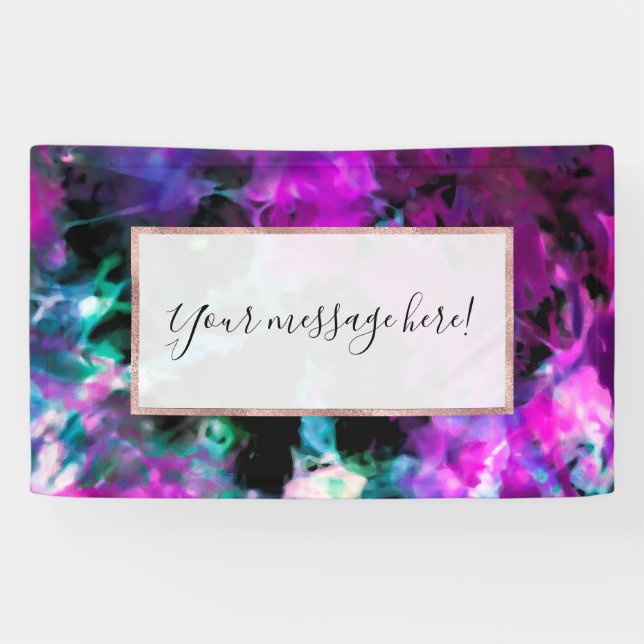 Artsy Abstract Modern Black Purple Tie Dye Banner (Horizontal)