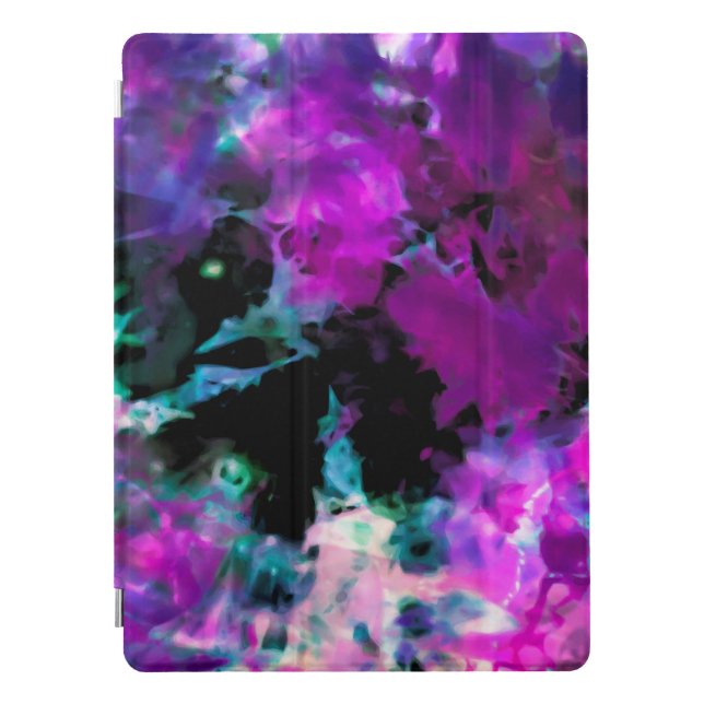 Artsy Abstract Modern Black Purple Tie Dye iPad Pro Cover (Front)