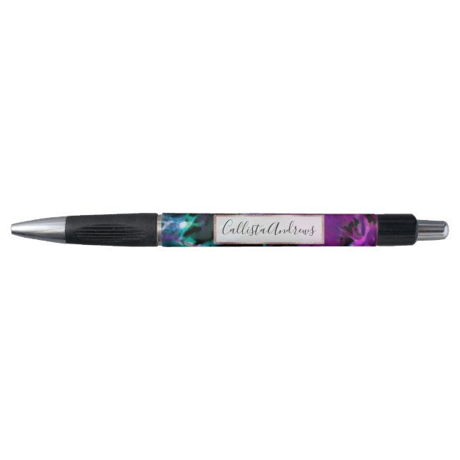 Artsy Abstract Modern Black Purple Tie Dye Pen (Front)