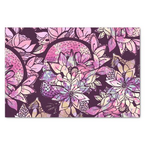 Artsy Abstract Pink Purple Hand Drawn Floral Print Tissue Paper