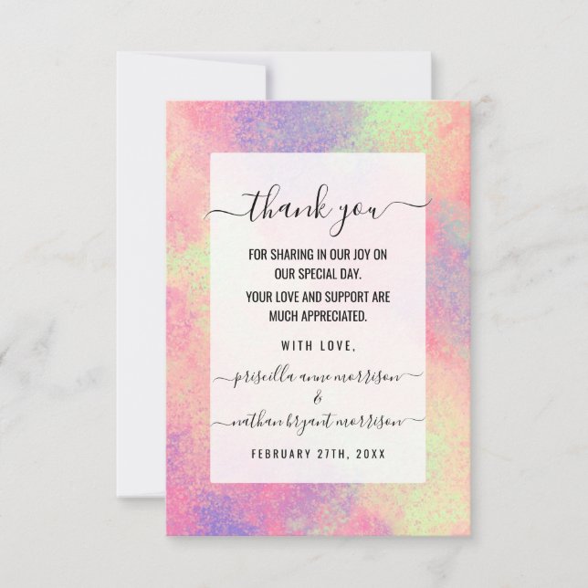Artsy Abstract Pink Purple Neon Paint Splatter Thank You Card (Front)