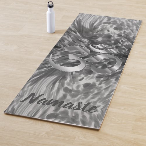 Artsy abstract silver grey paint strokes OM symbol Yoga Mat