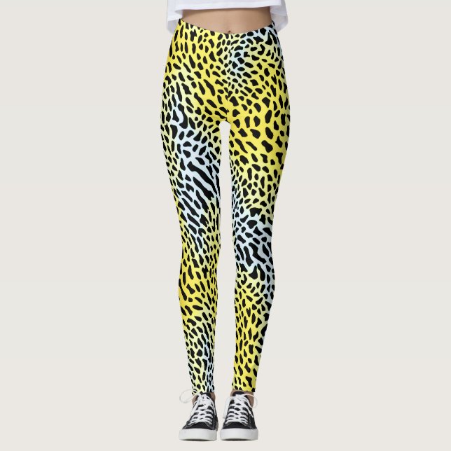 Artsy Abstract Yellow Gradient Leopard Pattern  Leggings (Front)