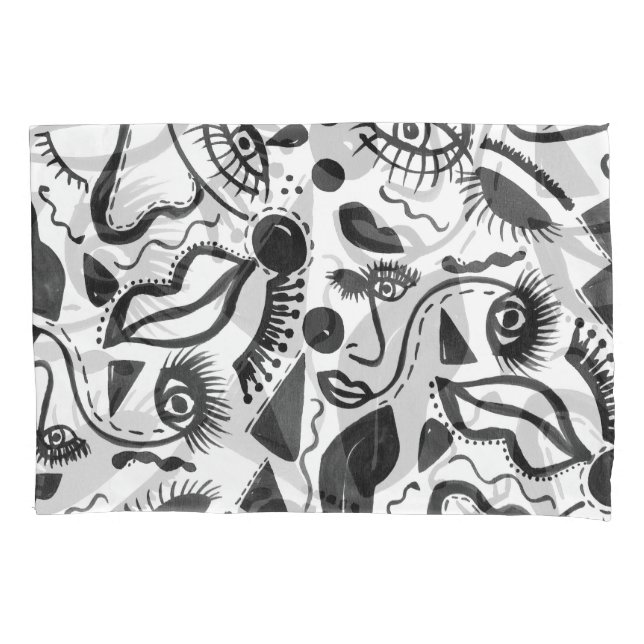 Artsy Abstraction: Faces, Lips, Geometric Magic! Pillow Case (Front)
