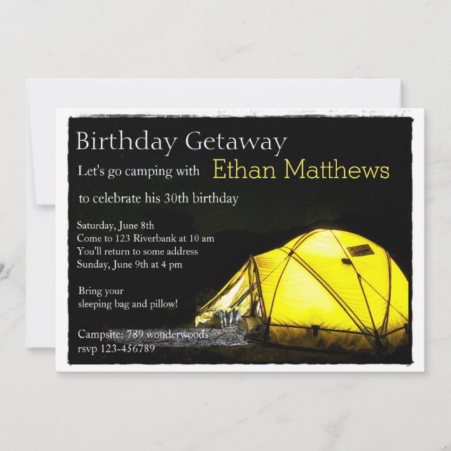 Artsy Adult Camp Out Birthday Party Invitation (Front)