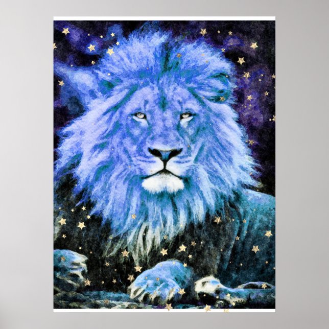 *~* Artsy AP23 Artistic Celestial  Blue LION Poster (Front)