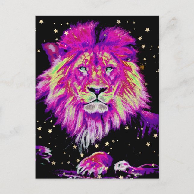 *~* Artsy AP23 Artistic Celestial  BOLD PINK LION Postcard (Front)