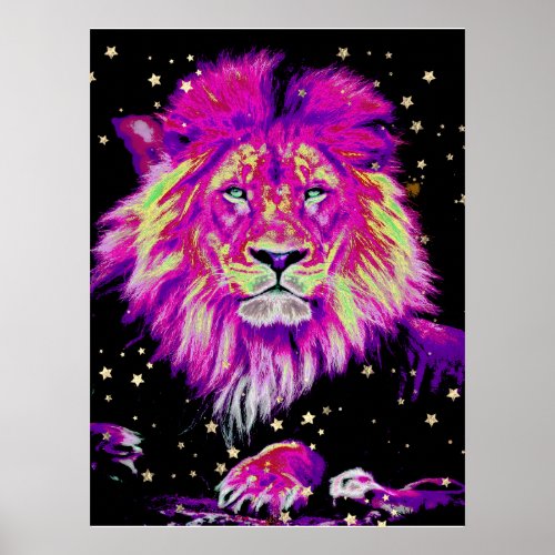  Artsy AP23 Artistic Celestial  BOLD PINK LION  Poster