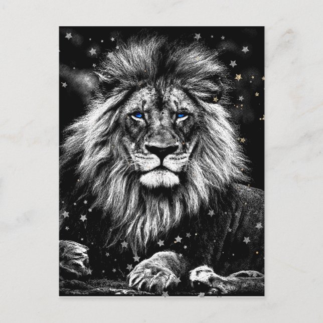 *~* Artsy AP23 Artistic Celestial  SILVER  LION Postcard (Front)