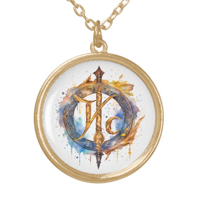 *~* Artsy AP87 Nordic RUNE VIKING Inspired Ancient Gold Plated Necklace (Front)