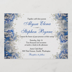 Artsy Baby's Breath on Blue Petals Wedding Invite