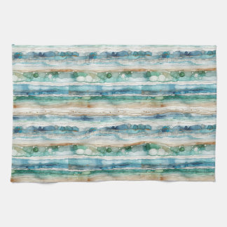 Artsy beach abstract ink stripes waffle weave kitchen towel