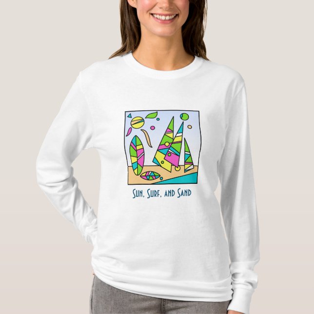 Artsy Beach Motif Long-Sleeved T-shirt (Front)