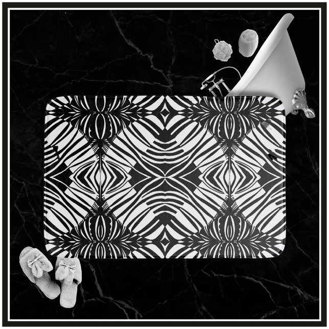 Artsy Black and White Geometric Tribal Pattern Bath Mat (Add a Touch of Style to Your Bathroom Decor with a Tribal Pattern Bathmat in Classic Black & White! )