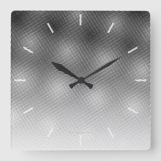 Artsy Black and White Moiré Pattern Button Square Wall Clock (Front)