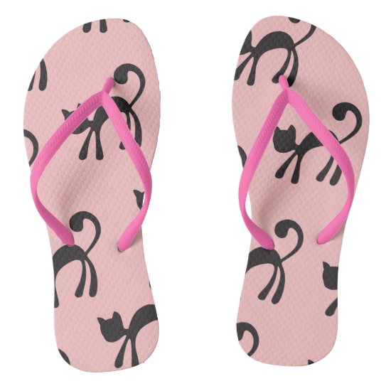 Artsy Black Cats on Pink Flip Flops