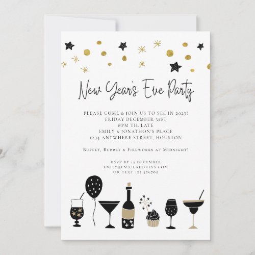 Artsy Black Gold New Years Eve Party Invitation