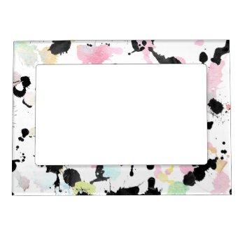 Artsy Black Pink Modern Watercolor Splatters Magnetic Frame by pink_water at Zazzle