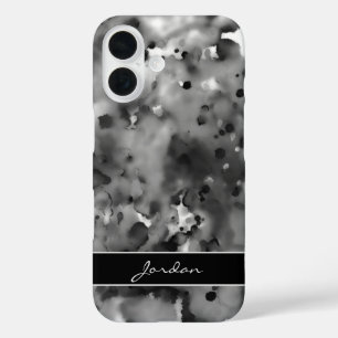 Artsy Black Watercolor Paint Splatters w/ Name iPhone 16 Case