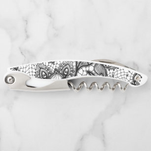 Artsy Black & White Doodle Mandala Lace Pattern Waiter's Corkscrew