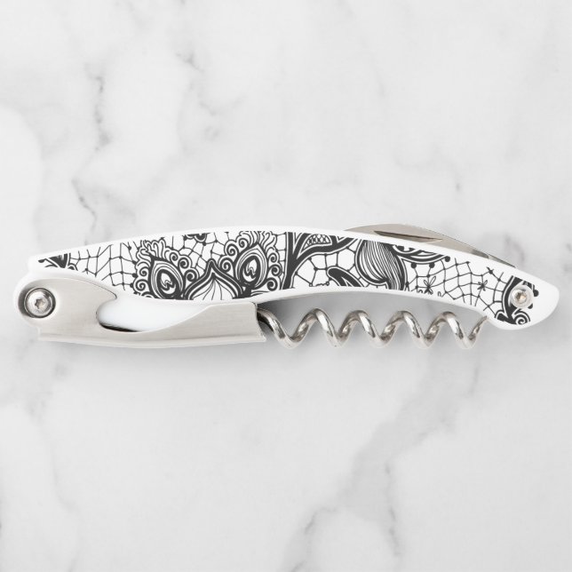 Artsy Black & White Doodle Mandala Lace Pattern Waiter's Corkscrew (Front)