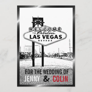 Artsy Black White Red Las Vegas Wedding Invitation
