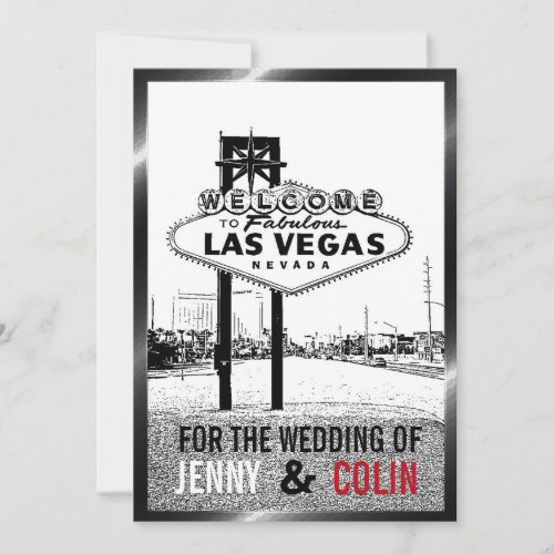 Artsy Black White Red Las Vegas Wedding Invitation