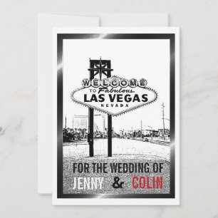 Artsy Black White Red Las Vegas Wedding Invitation