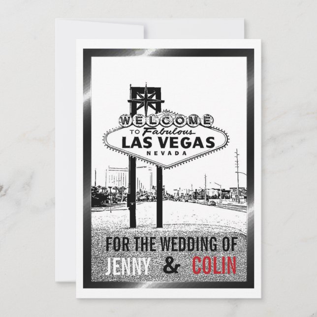 Artsy Black White Red Las Vegas Wedding Invitation (Front)