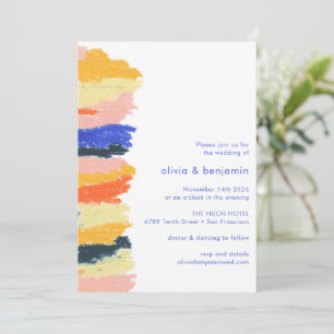 Artsy Blue Abstract Art Unique Photo Wedding Invitation
