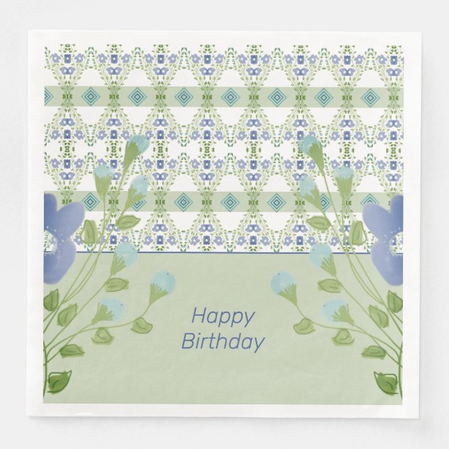 Artsy Blue Floral  Paper Dinner Napkins (Front)
