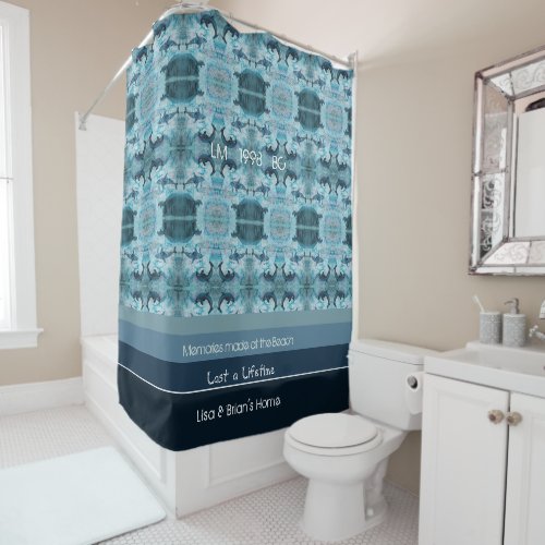 Artsy blue gray teal color coastal custom text  shower curtain